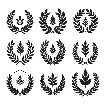 set laurel sign wreaths wings and banners for logo design set vector