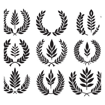 set laurel sign wreaths wings and banners for logo design set vector