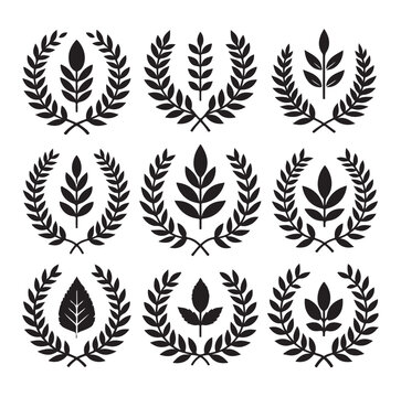 set laurel sign wreaths wings and banners for logo design set vector
