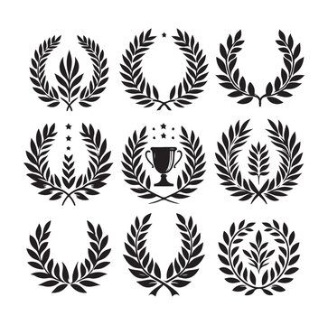 set laurel sign wreaths wings and banners for logo design set vector