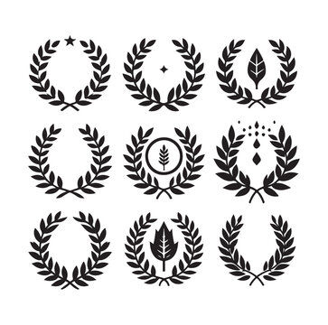 set laurel sign wreaths wings and banners for logo design set vector