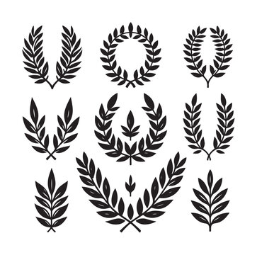 set laurel sign wreaths wings and banners for logo design set vector