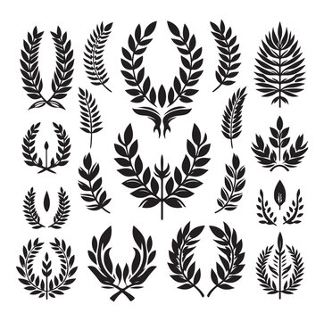 set laurel sign wreaths wings and banners for logo design set vector