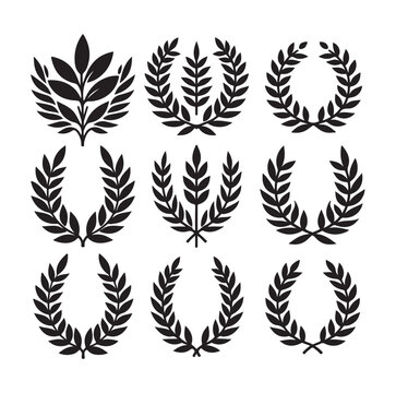 set laurel sign wreaths wings and banners for logo design set vector