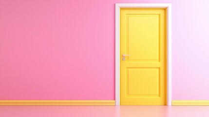 Poster - colorful door in a bright pink interior with yellow frame and modern design elements