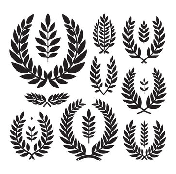 set laurel sign wreaths wings and banners for logo design set vector