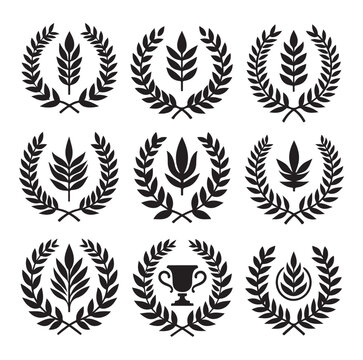 set laurel sign wreaths wings and banners for logo design set vector