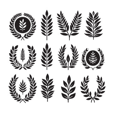 set laurel sign wreaths wings and banners for logo design set vector