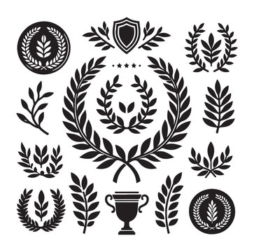 set laurel sign wreaths wings and banners for logo design set vector