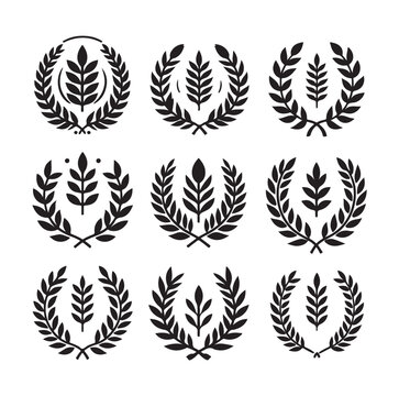 set laurel sign wreaths wings and banners for logo design set vector