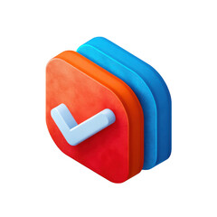 Poster - Three dimensional icon 3d  with a red rounded rectangle and a blue checkmark isolated on transparent background