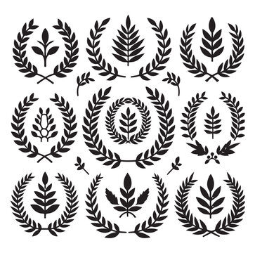 set laurel sign wreaths wings and banners for logo design set vector