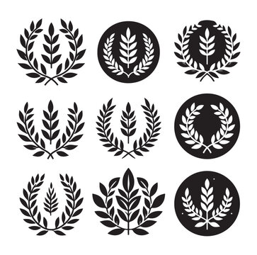 set laurel sign wreaths wings and banners for logo design set vector