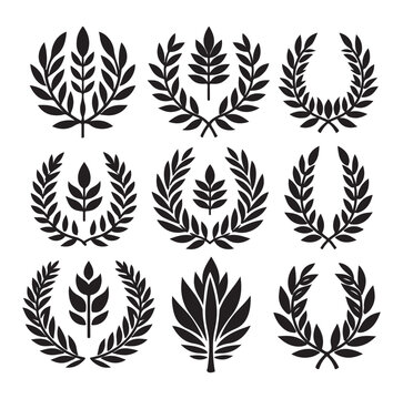 set laurel sign wreaths wings and banners for logo design set vector
