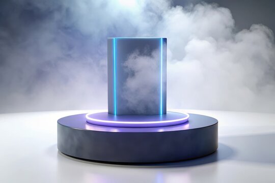 Futuristic product display platform with neon lights