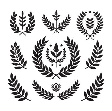 set laurel sign wreaths wings and banners for logo design set vector