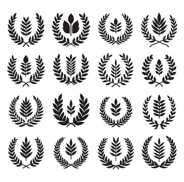 set laurel sign wreaths wings and banners for logo design set vector