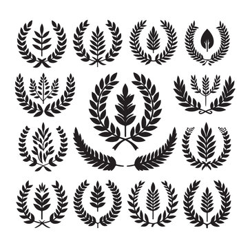 set laurel sign wreaths wings and banners for logo design set vector