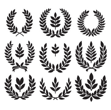 set laurel sign wreaths wings and banners for logo design set vector