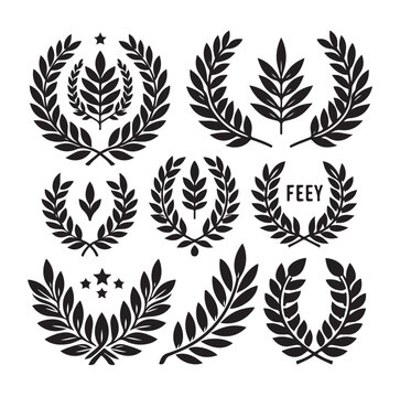 set laurel sign wreaths wings and banners for logo design set vector