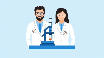 Poster - Professional Scientists Conducting Research in Laboratory Setting with Microscope and Laboratory Equipment
