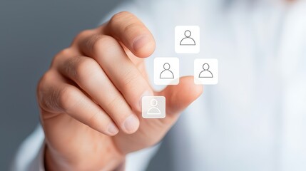 Poster - Modern Business Concept of Hands Selecting Customer Profiles in Digital User Interface