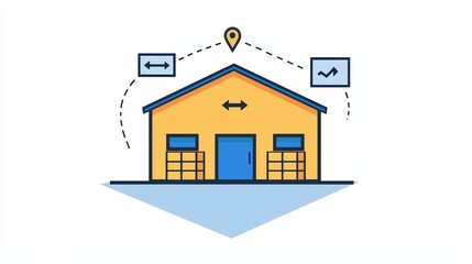 Poster - Illustrative Graphic of Warehouse Management with Storage, Tracking, and Growth Indicators