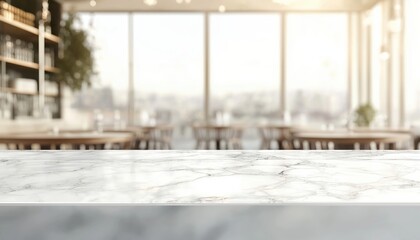 Poster - Marble Empty Table With Bokeh Light Blur In Restaurant: Ideal For Product Display In Coffee Shops And Kitchens. Perfect For Montages As Well.