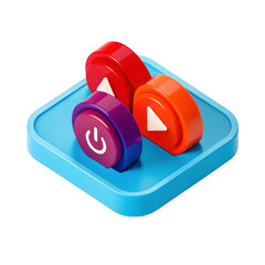 Poster - Three colorful 3d icons including play and power buttons isolated on transparent background