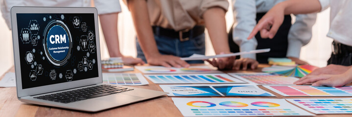 Aufkleber - Customer relationship management system on brisk computer for CRM business and enterprise