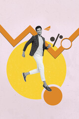 Aufkleber - Art image vertical photo collage of happy businessman businesswoman stand graph development statistics goal achievement success