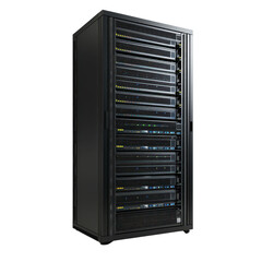 Poster - server rack, server rack containing multiple servers and networking devices, isolated on transparent background