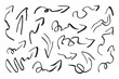 © Irina Avdeeva - A set of hand-drawn arrows, pointers in black marker. Curved, straight, twisted, and calligraphic arrows of various shapes for designing infographics, educational materials, stickers. Vector symbols.