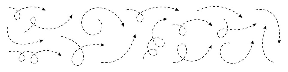 Wall Mural - collection of curved arrows with dashed lines. minimalist elements for navigation, direction, proces