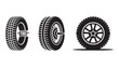 © Sumiya - Collection of three black tire icons with different tread patterns and rim designs