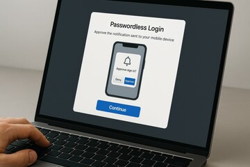 Poster - User Approving Passwordless Login Notification on Smartphone via Laptop Screen Interface