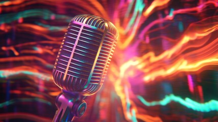 Poster - Captivating vintage microphone closeup music studio photography vibrant background artistic perspective audio concept