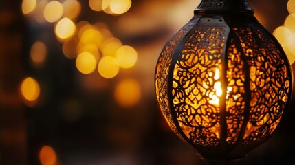 Poster - Illuminating serenity a closeup of an intricate lantern casting a soft glow in an enchanting setting