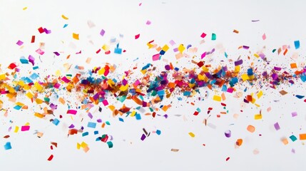 Poster - Colorful confetti burst mid-motion studio setting photo bright white background dynamic perspective celebration concept