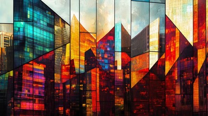 Poster - Corporate identity in a vibrant urban landscape aerial view of innovative digital art