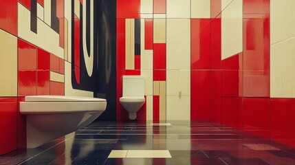 Poster - Exploring creative design of abstract toilet symbols in modern restroom spaces graphic art contemporary environment unique perspective
