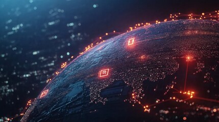 Poster - Securing the digital realm cyber lock on a glowing globe virtual landscape digital art futuristic viewpoint