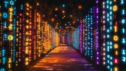 Poster - Exploring the neon data corridors cyberspace realm digital art futuristic environment immersive perspective glowing data streams