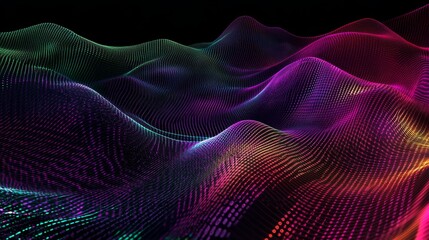 Poster - Neon waves of cyber resonance virtual dimension digital artwork futuristic realm immersive viewpoint deep cyberspace background