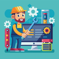 Aufkleber - Computer technician conducts repairs on a computer screen while using tools in a modern workspace during daytime