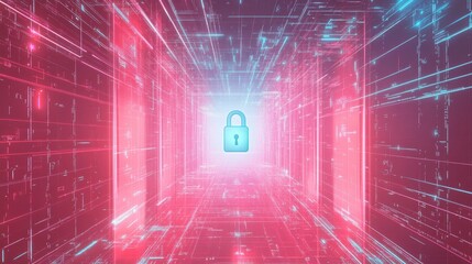 Poster - Hovering digital lock securing tech grid virtual environment cybersecurity concept