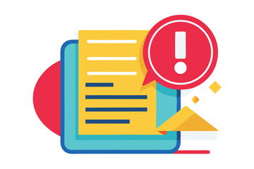 Poster - Notification alert indicating an error message on a digital document in a modern visual design style with a vibrant color palette