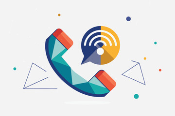 Poster - Minimalist geometric design representing a phone call concept with vibrant colors and simple shapes, ideal for modern communication themes and digital presentations