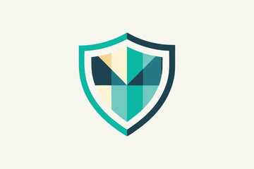 Poster - Minimalist geometric shield symbol representing protection and security in a modern design