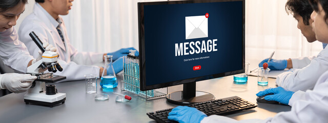 Poster - Email notification message showing on computer screen brisk. Digital marketing message information text from business to customer client